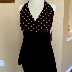 Brand New Black w/ Pink Polka Dot Swimsuit Swim Dress - Never Worn